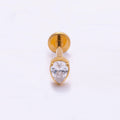 Titanium 4.5mm Clear CZ Teardrop Single Cartilage Piercing Flat Back Stud in Gold & Silver | BJ-00009 BJ-00010