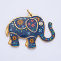 Stainless Steel 46mm Blue Flower Enamel CZ Elephant Statement Charm | J898