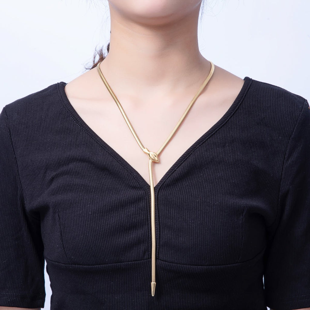 18K Gold PVD Stainless Steel4mm Herringbone Snake Lariat Adjustable Chain 25 Inch Necklace | WA-3979
