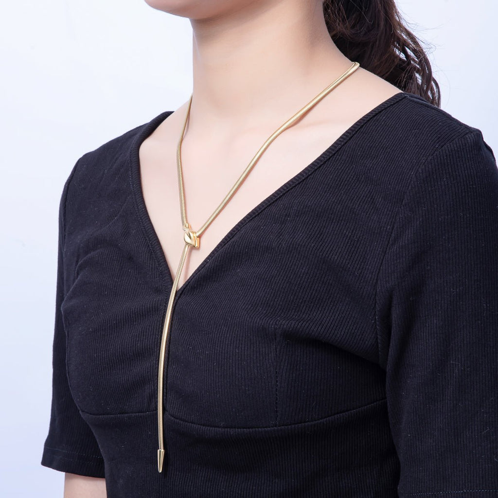 18K Gold PVD Stainless Steel4mm Herringbone Snake Lariat Adjustable Chain 25 Inch Necklace | WA-3979