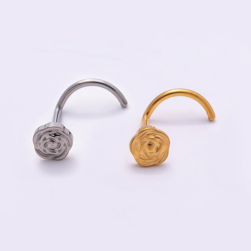 Titanium 4mm Minimalist Rose Flower Cartilage Nose Single Piercing Stud in Gold & Silver | Findings-00222 Findings-00223