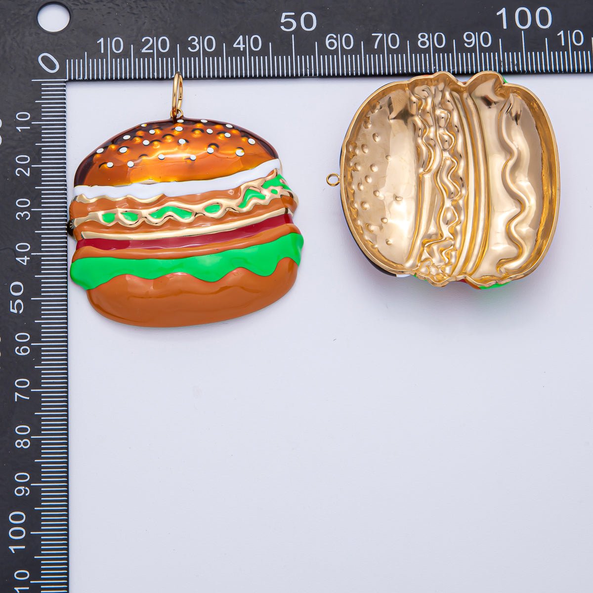 Stainless Steel 50mm Enamel Burger Fast Food Charm | J935