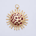 Stainless Steel 56mm Red Celestial Sun Burst Round Statement Charm | J907
