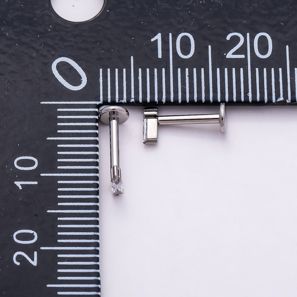 Titanium 5mm Baguette CZ Single Cartilage Piercing Flat Back Stud in Gold & Silver | BJ-00021 BJ-00022