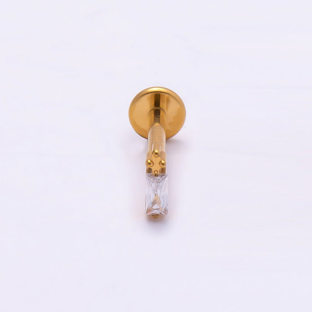Titanium 5mm Baguette CZ Single Cartilage Piercing Flat Back Stud in Gold & Silver | BJ-00021 BJ-00022