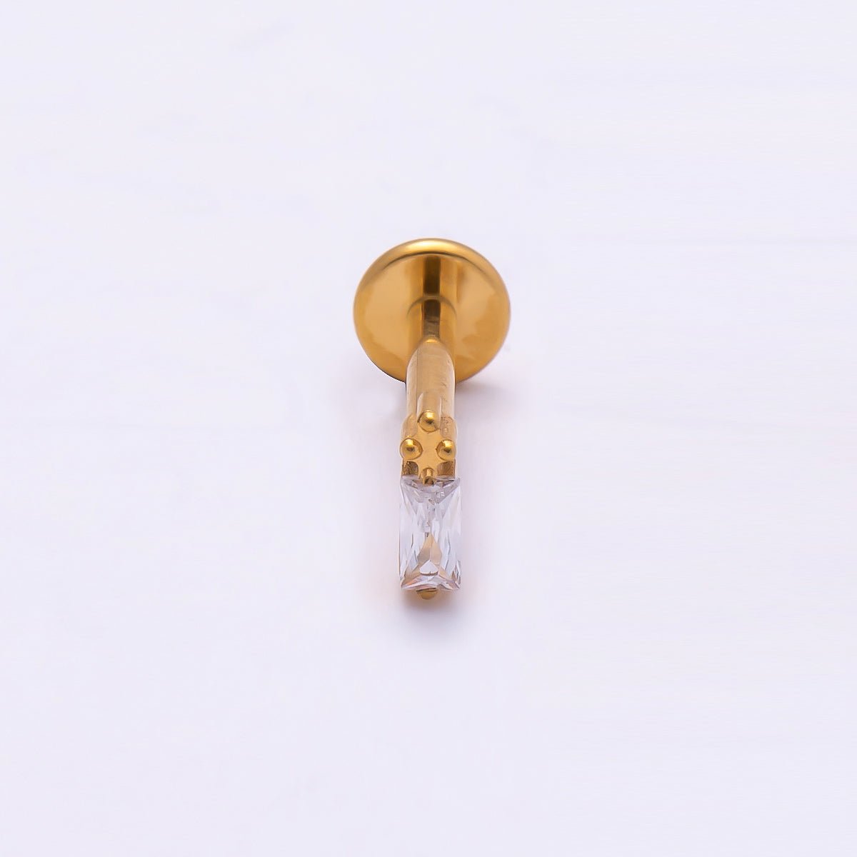 Titanium 5mm Baguette CZ Single Cartilage Piercing Flat Back Stud in Gold & Silver | BJ-00021 BJ-00022