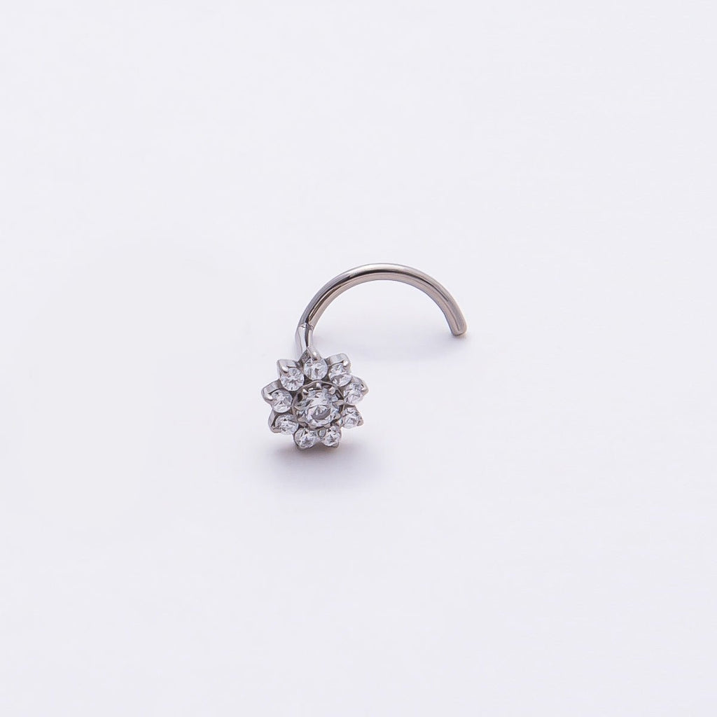 Titanium 5mm Clear CZ Flower Cartilage Nose Single Piercing Stud | BJ-00024