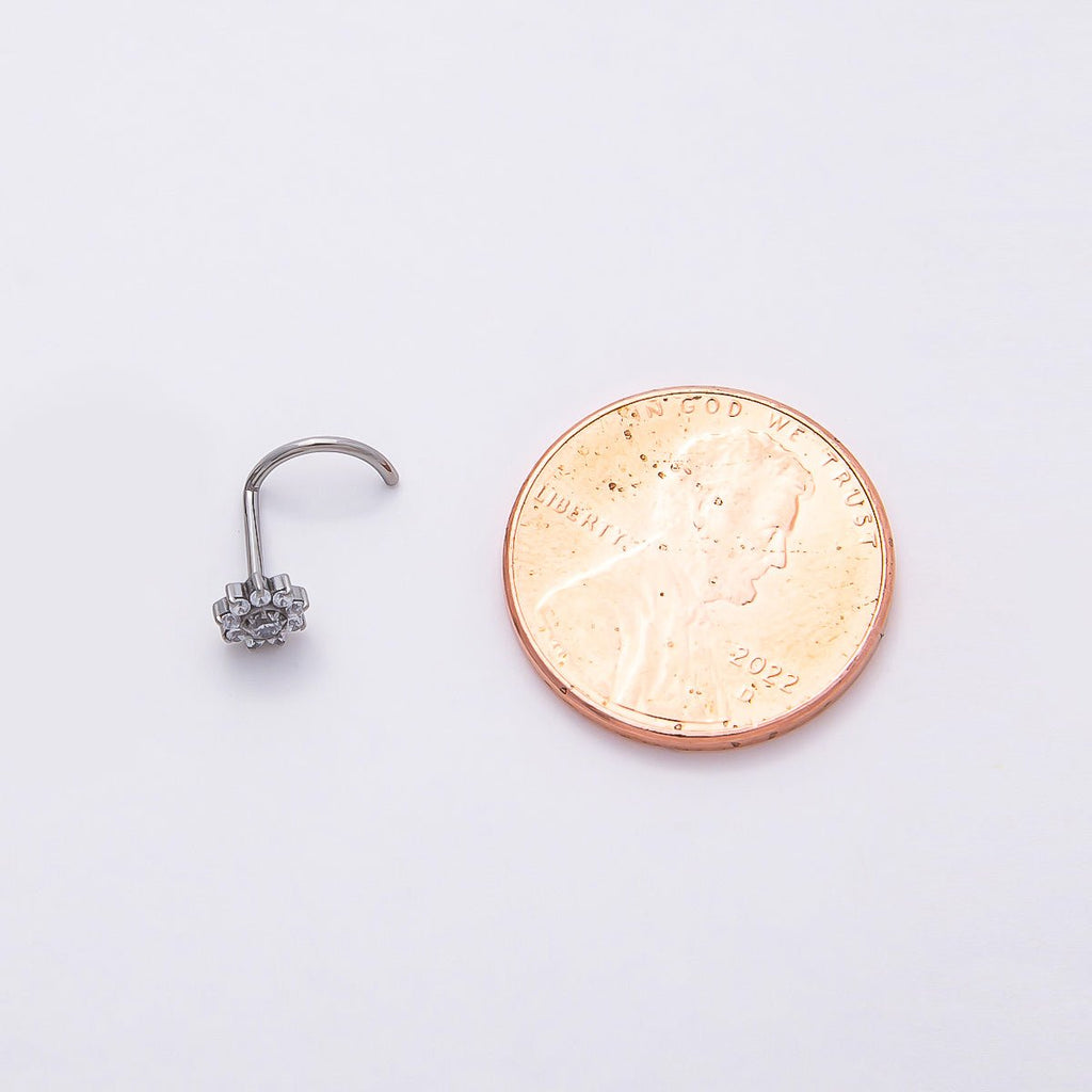 Titanium 5mm Clear CZ Flower Cartilage Nose Single Piercing Stud | BJ-00024