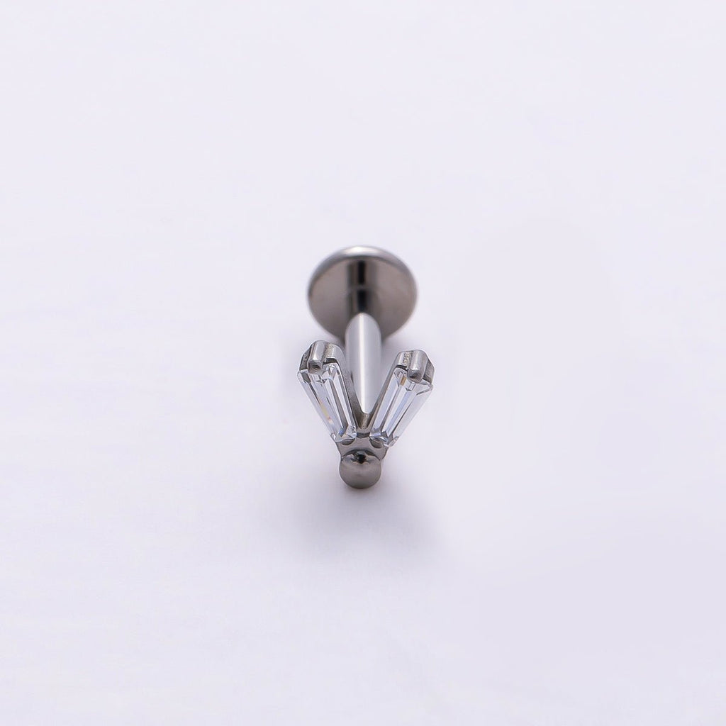 Titanium 5mm V-Shaped Baguette CZ Single Cartilage Piercing Flat Back Stud | BJ-00026