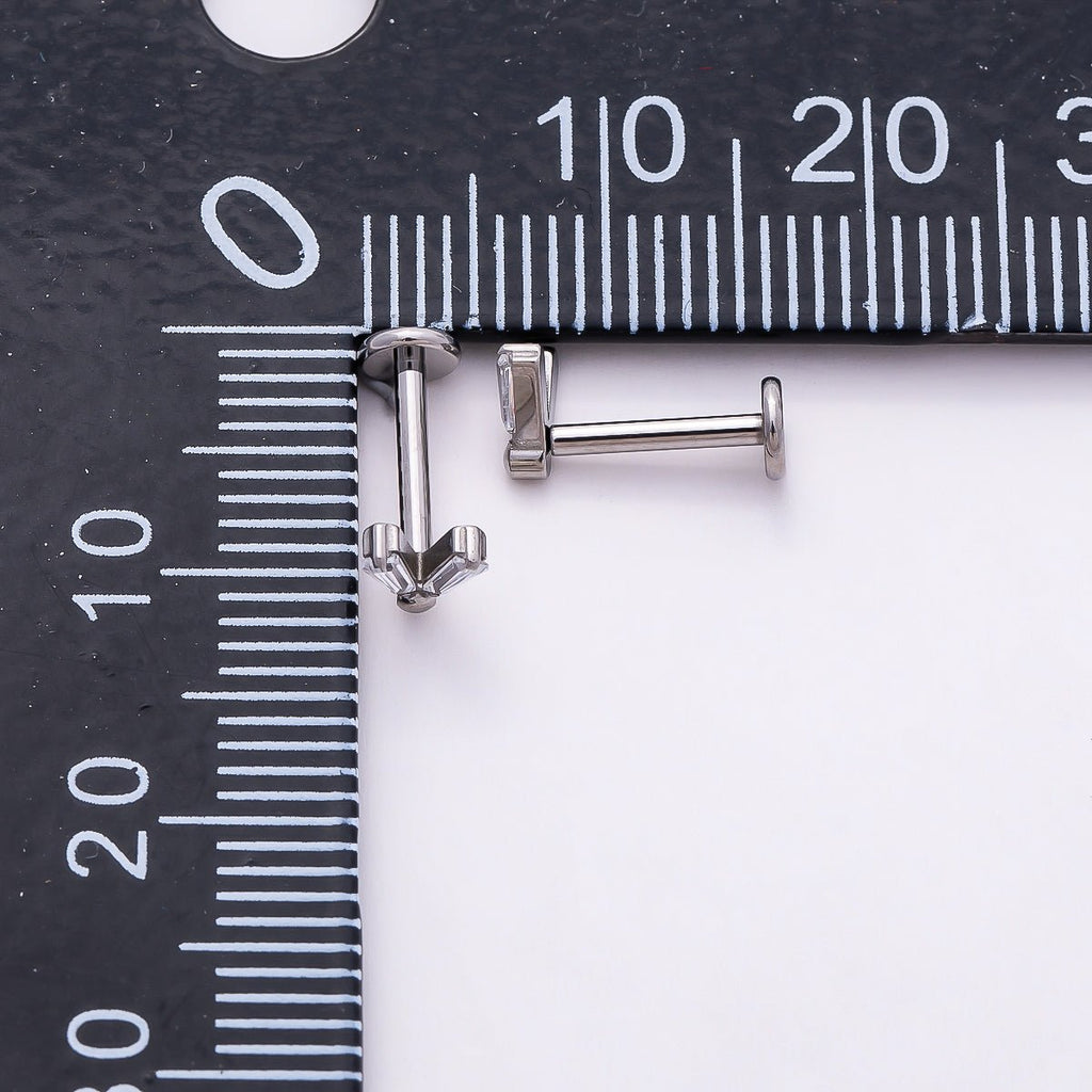 Titanium 5mm V-Shaped Baguette CZ Single Cartilage Piercing Flat Back Stud | BJ-00026