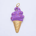 Stainless Steel 65mm Purple, White, Brown Enamel Sprinkle Ice Cream Cone Statement Charm | J848 J849