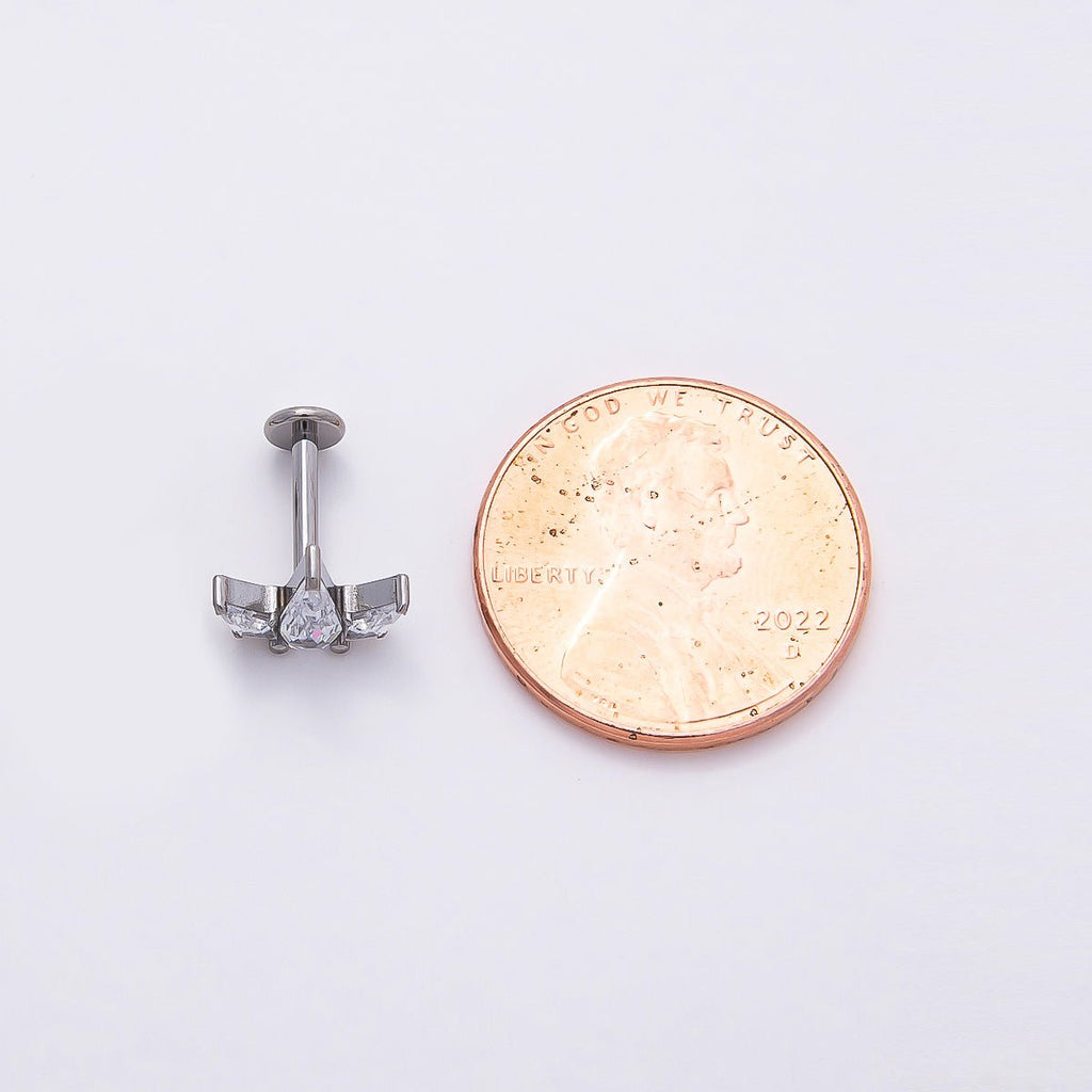 Titanium 7.5mm Clear CZ Geometric Mini Single Cartilage Piercing Flat Back Stud in Gold & Silver | BJ-00003 BJ-00004