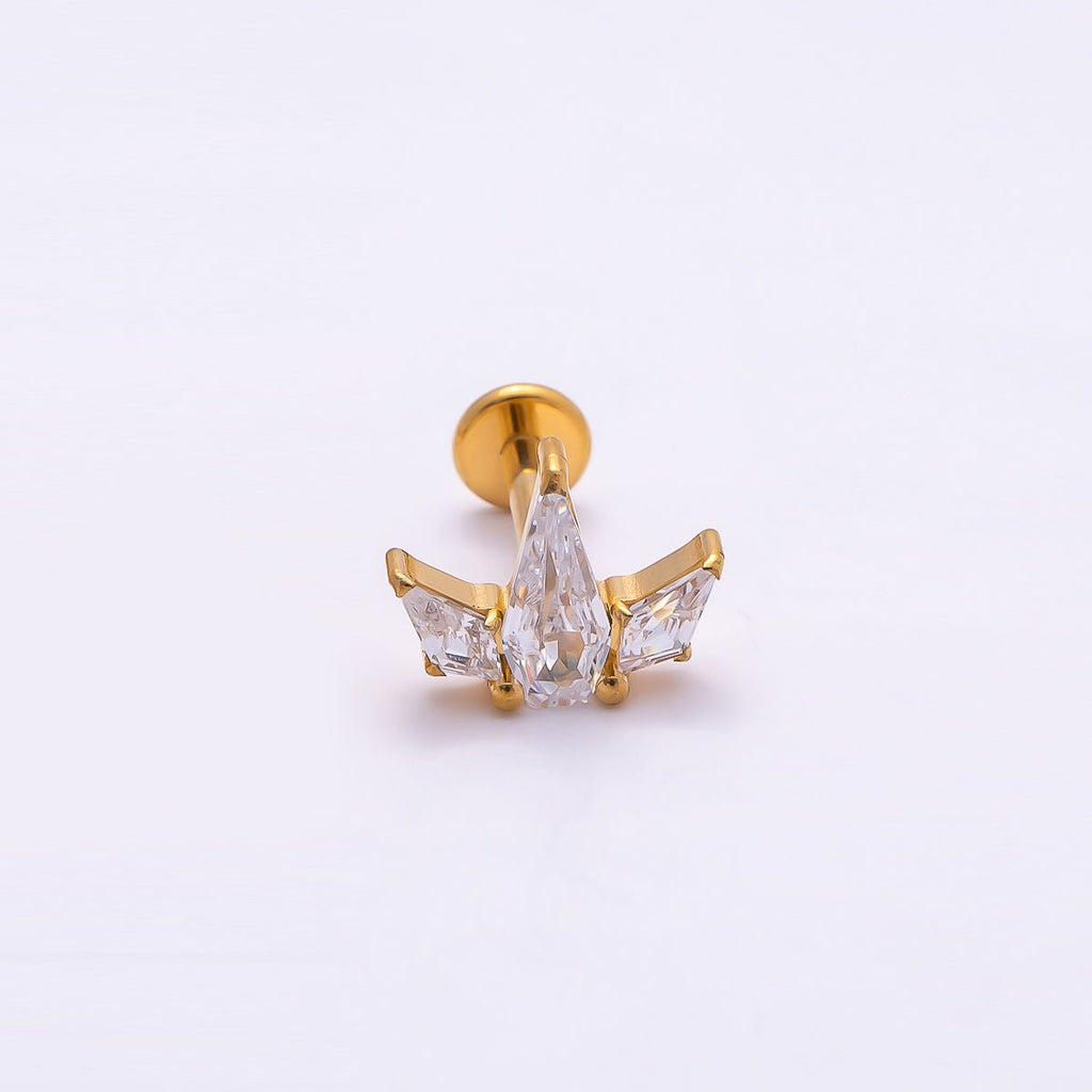 Titanium 7.5mm Clear CZ Geometric Mini Single Cartilage Piercing Flat Back Stud in Gold & Silver | BJ-00003 BJ-00004