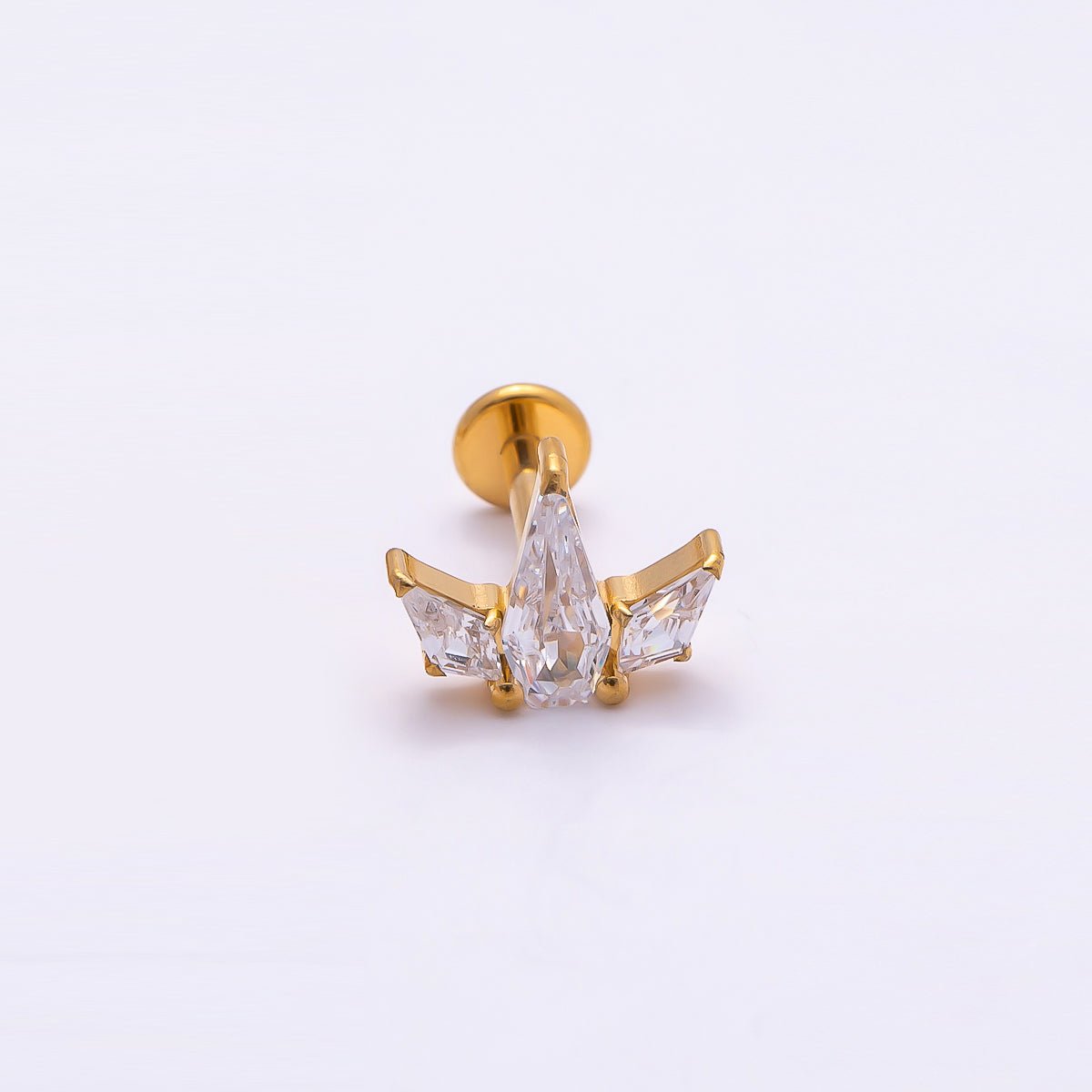 Titanium 7.5mm Clear CZ Geometric Mini Single Cartilage Piercing Flat Back Stud in Gold & Silver | BJ-00003 BJ-00004
