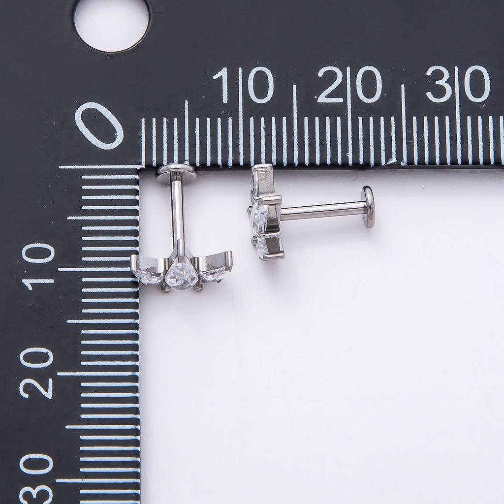 Titanium 7.5mm Clear CZ Geometric Mini Single Cartilage Piercing Flat Back Stud in Gold & Silver | BJ-00003 BJ-00004