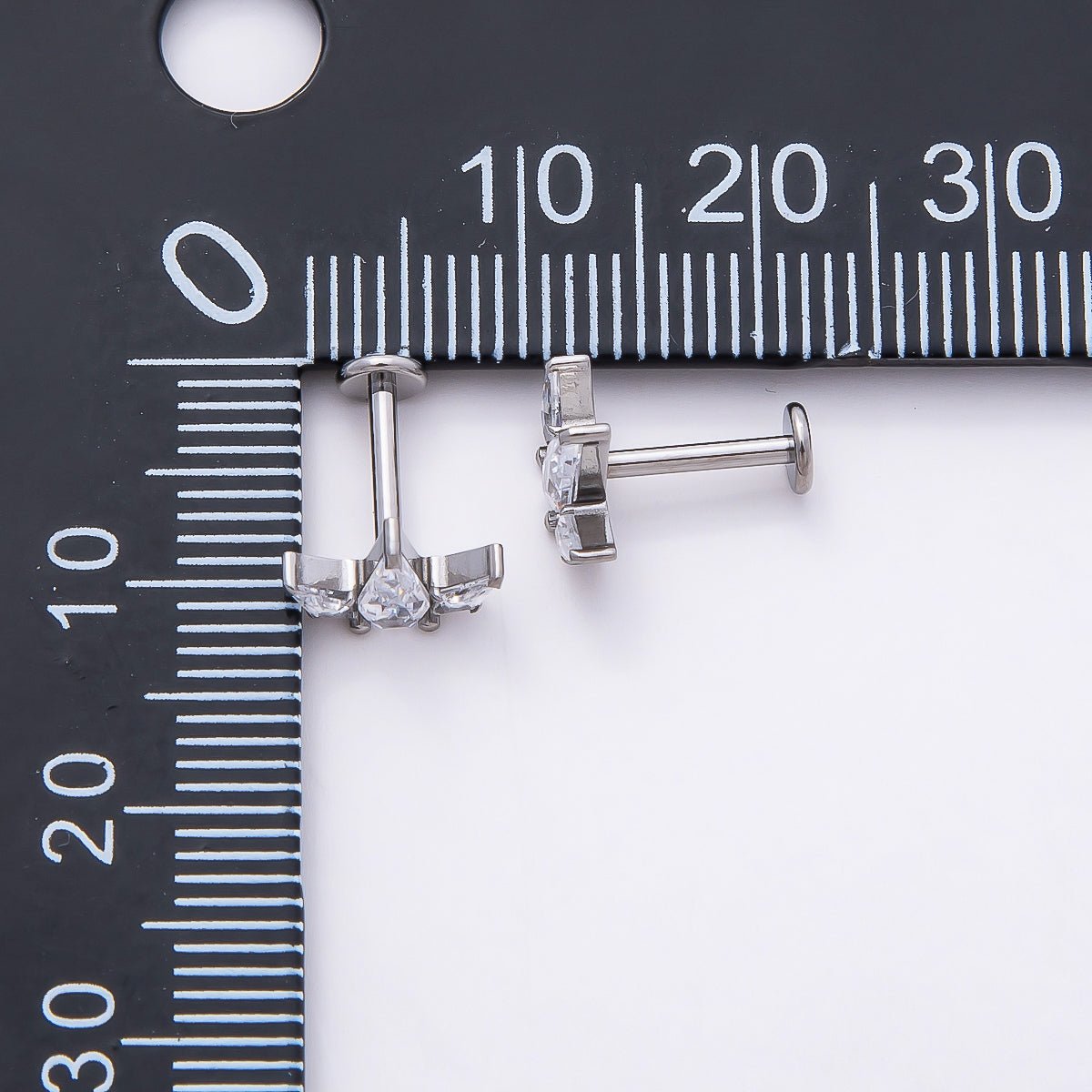 Titanium 7.5mm Clear CZ Geometric Mini Single Cartilage Piercing Flat Back Stud in Gold & Silver | BJ-00003 BJ-00004
