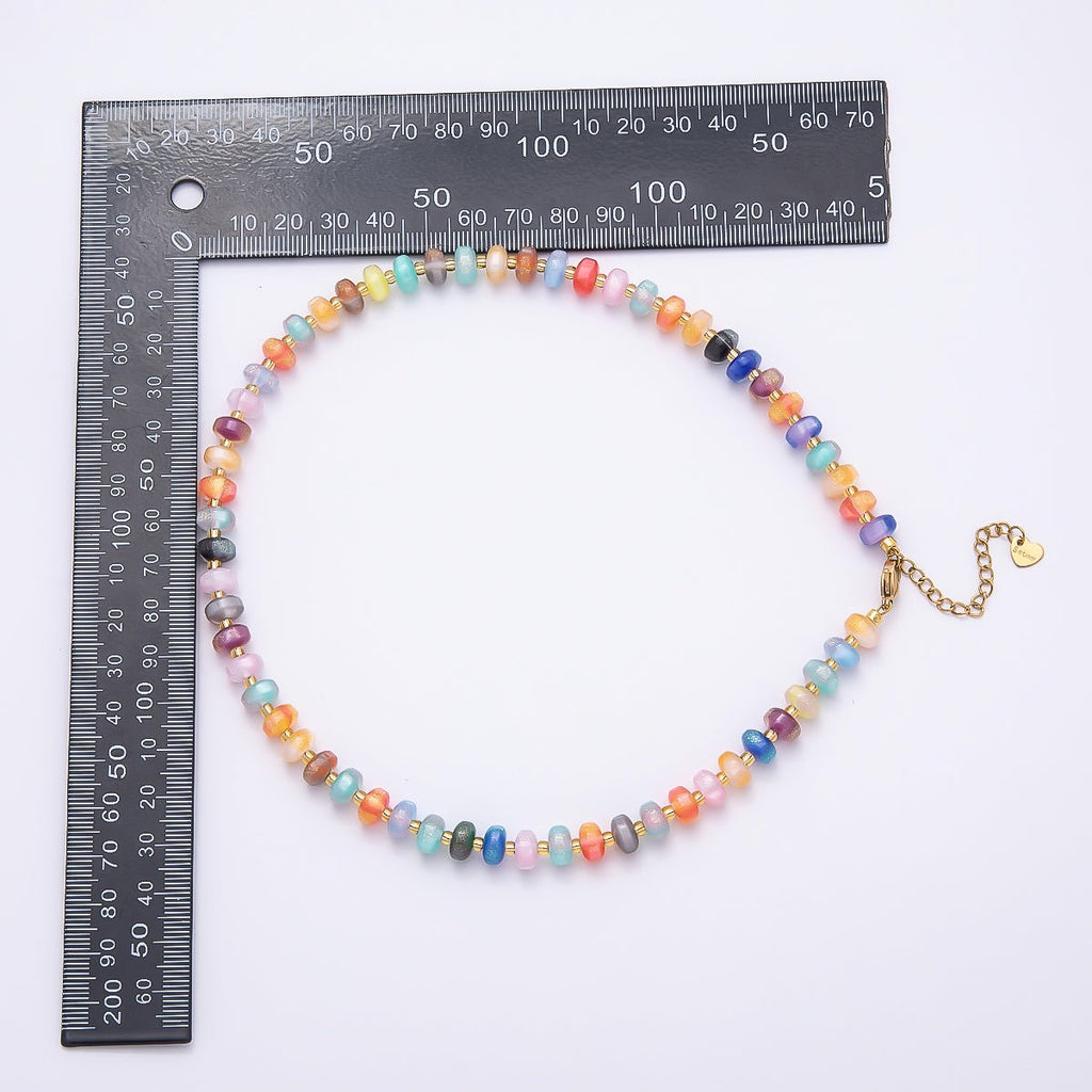 Stainless Steel 8mm Multicolor, Yellow, Blue, Orange, Pink, Green Glitter Rondelle 16 Inch Necklace w. Extender | WA-04549 ~ WA-04553