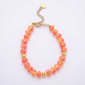 Stainless Steel 8mm Orange, Yellow, Blue, Green, Pink Glitter Rondelle Bead Resin 7 Inch Bracelet w. Extender | WA-04554 ~ WA-04558