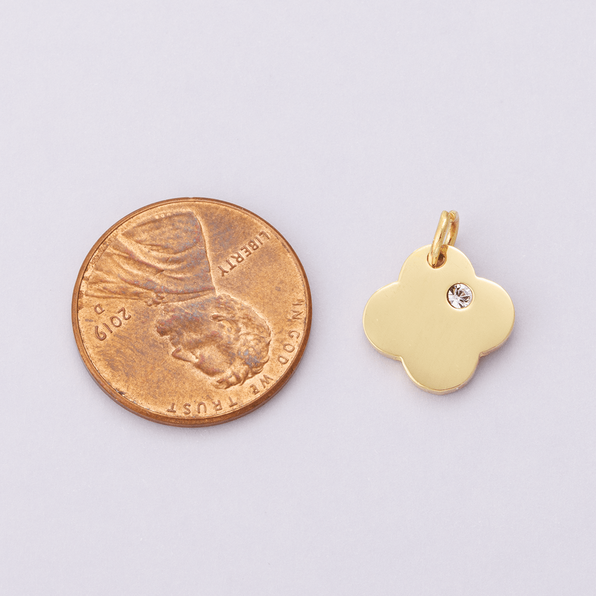 Stainless Steel Clear CZ Clover Quatrefoil Charm | E00627