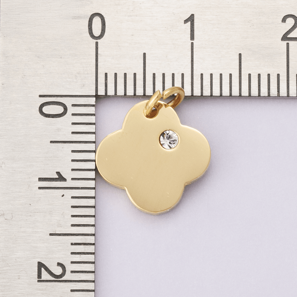 Stainless Steel Clear CZ Clover Quatrefoil Charm | E00627
