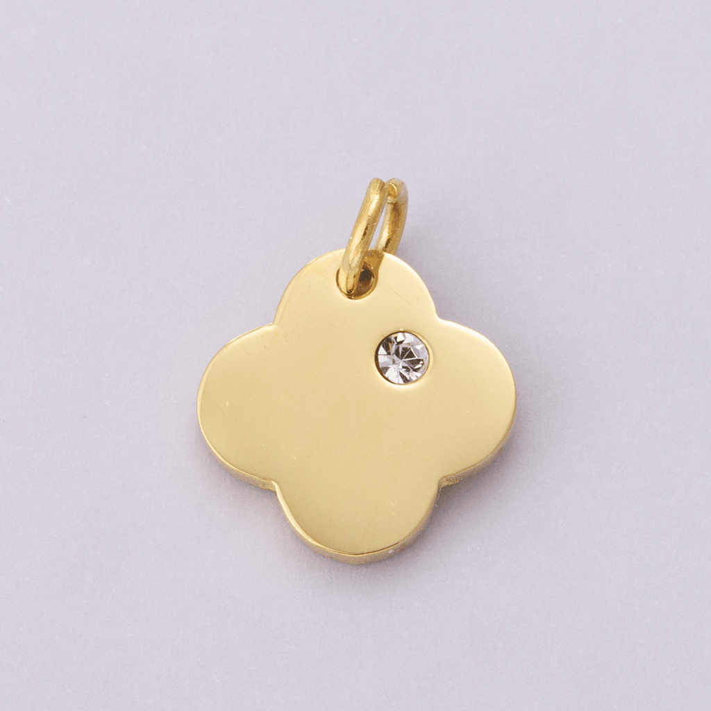 Stainless Steel Clear CZ Clover Quatrefoil Charm | E00627