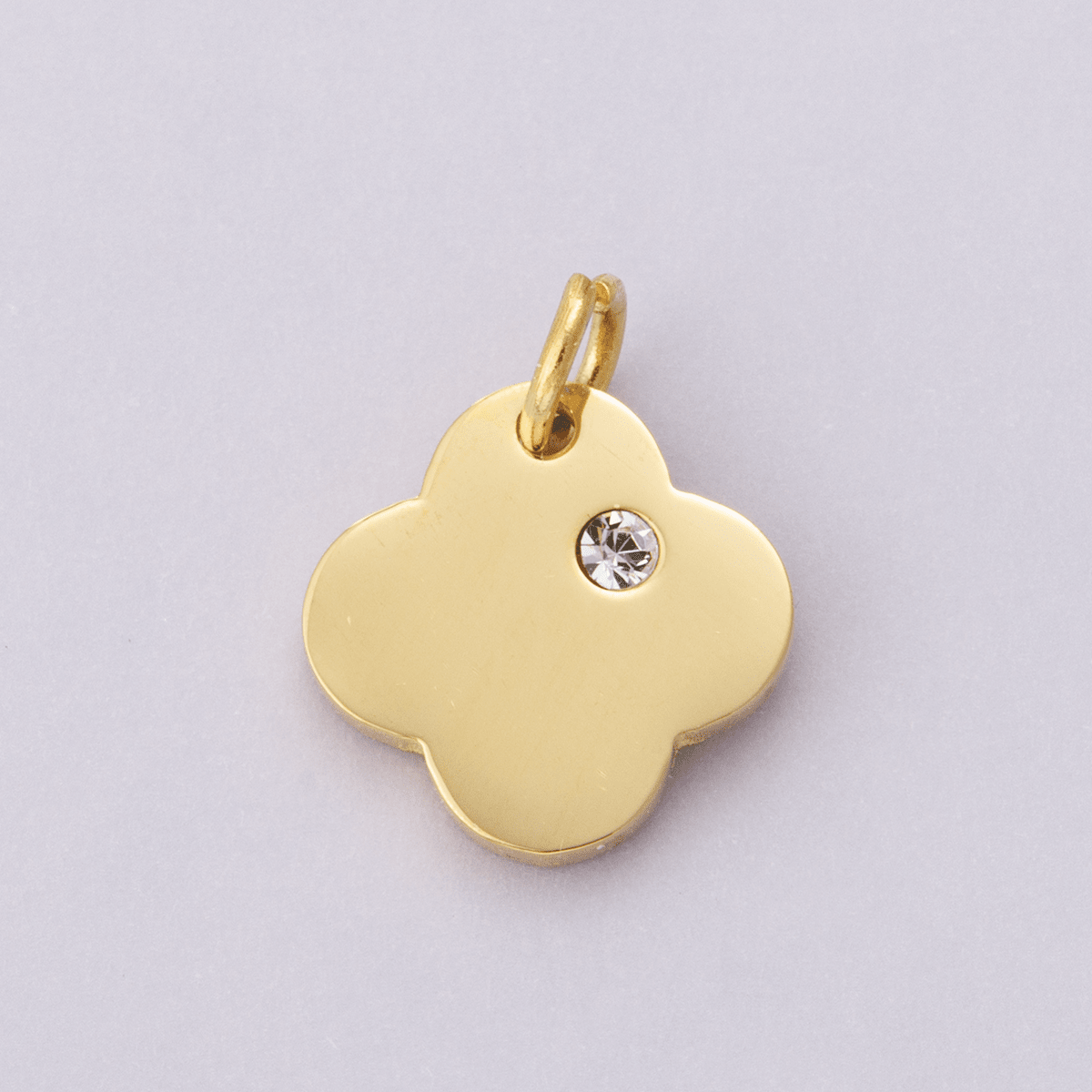 Stainless Steel Clear CZ Clover Quatrefoil Charm | E00627