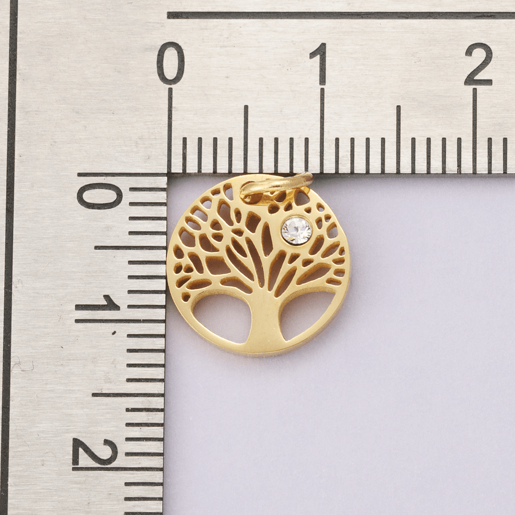 Stainless Steel Clear CZ Natural Tree Open Charm in Gold & Silver | E00631