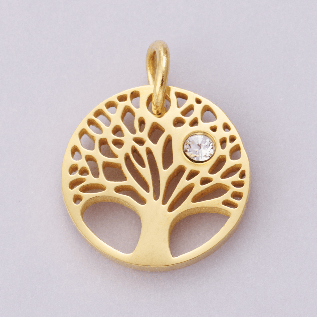 Stainless Steel Clear CZ Natural Tree Open Charm in Gold & Silver | E00631