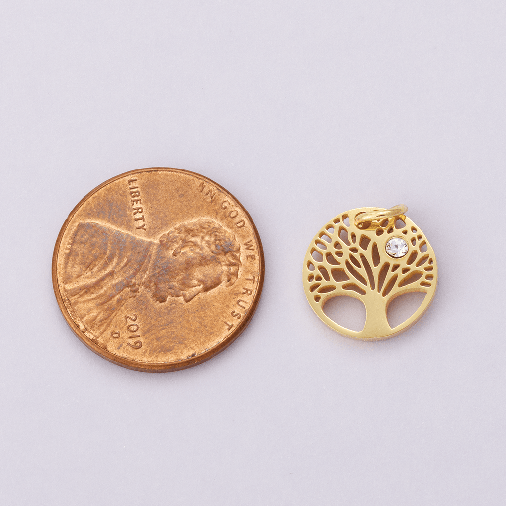 Stainless Steel Clear CZ Natural Tree Open Charm in Gold & Silver | E00631