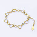 18K Gold PVD Stainless Steel Clear CZ Round Open Beaded Bubble Heart 6.5 Inch Bracelet | WA-04009