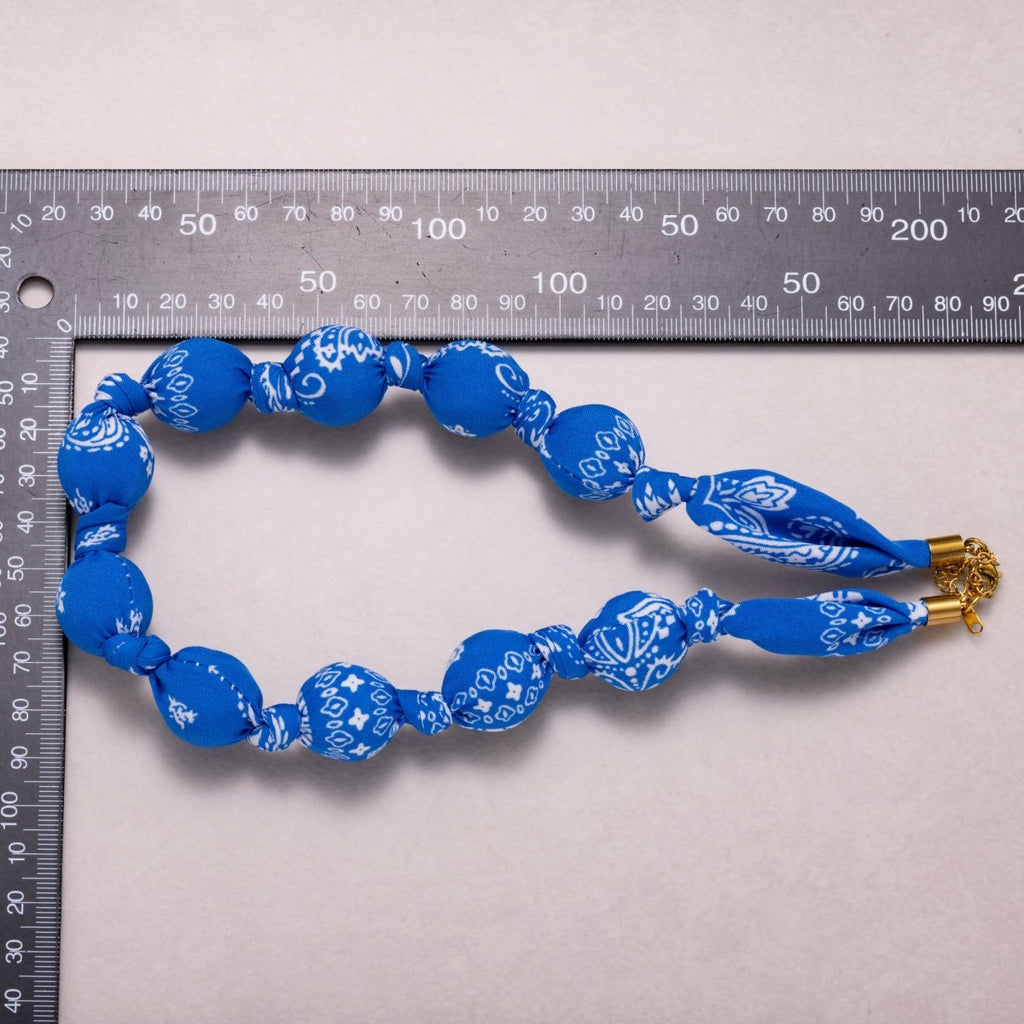 Stainless Steel Colorful Fabric Wrapped Bead Statement 17 Inch Handmade Scarf Necklace w. Extender | WA-04396 - WA-04400