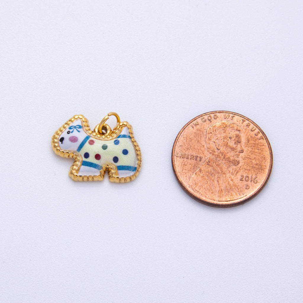 18K Gold PVD Stainless Steel Green, Yellow, Pink 18mm Cute Enamel Kitten Animal Charm | J654-J670