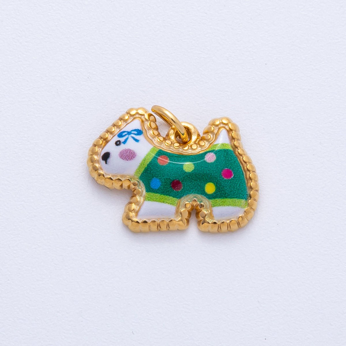 18K Gold PVD Stainless Steel Green, Yellow, Pink 18mm Cute Enamel Kitten Animal Charm | J654-J670