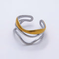 Stainless Steel Mixed Metal Curved Wave Triple Band Ring | Rings-00183