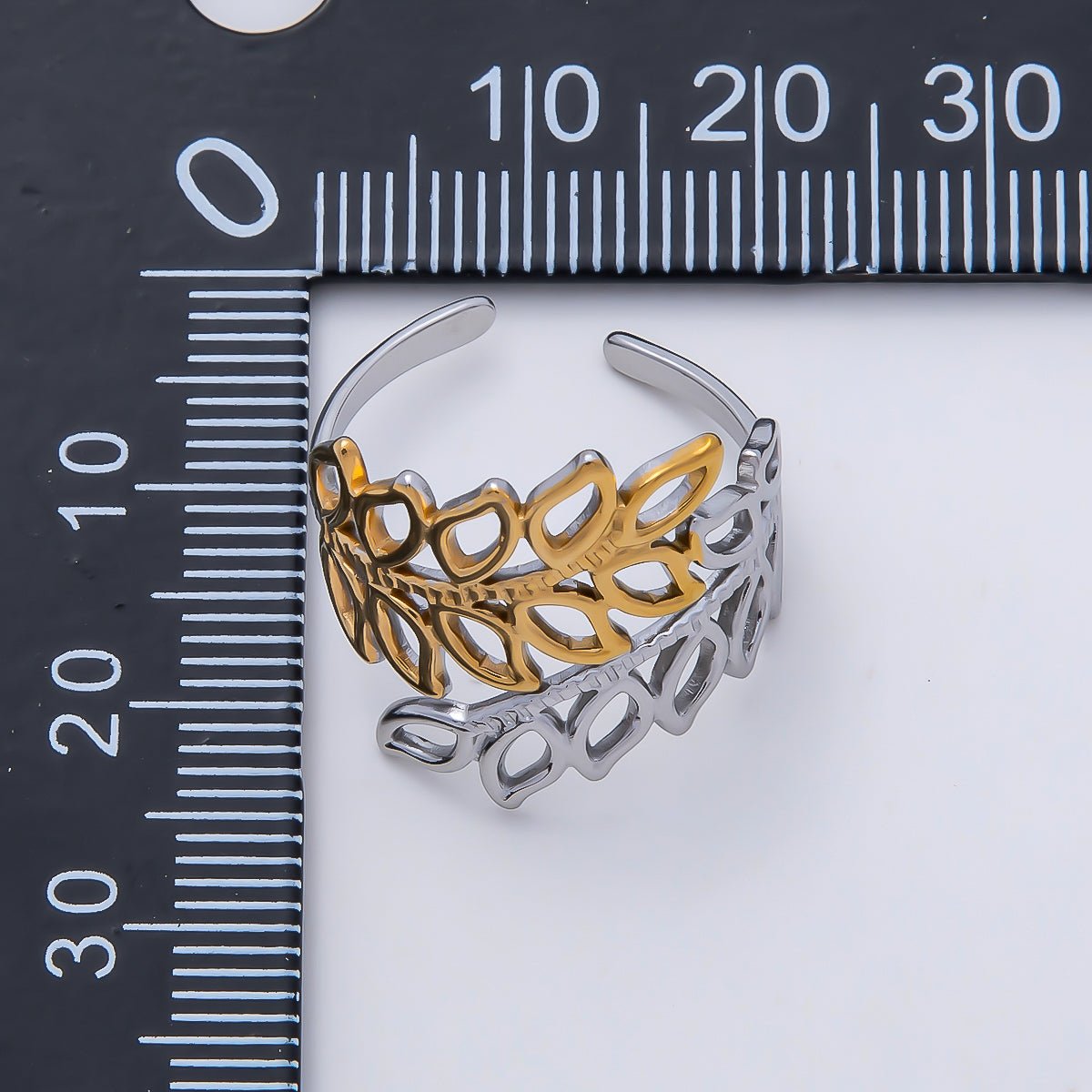Stainless Steel Mixed Metal Natural Olive Leaf Open Wide Ring | Rings-00178
