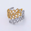 Stainless Steel Mixed Metal Natural Olive Leaf Open Wide Ring | Rings-00178