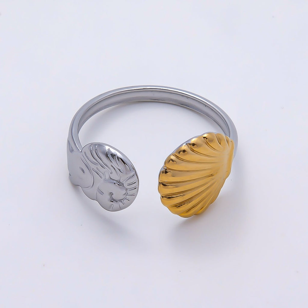 Stainless Steel Mixed Metal Scallop Sea Shell Wrap Ring | Rings-00177