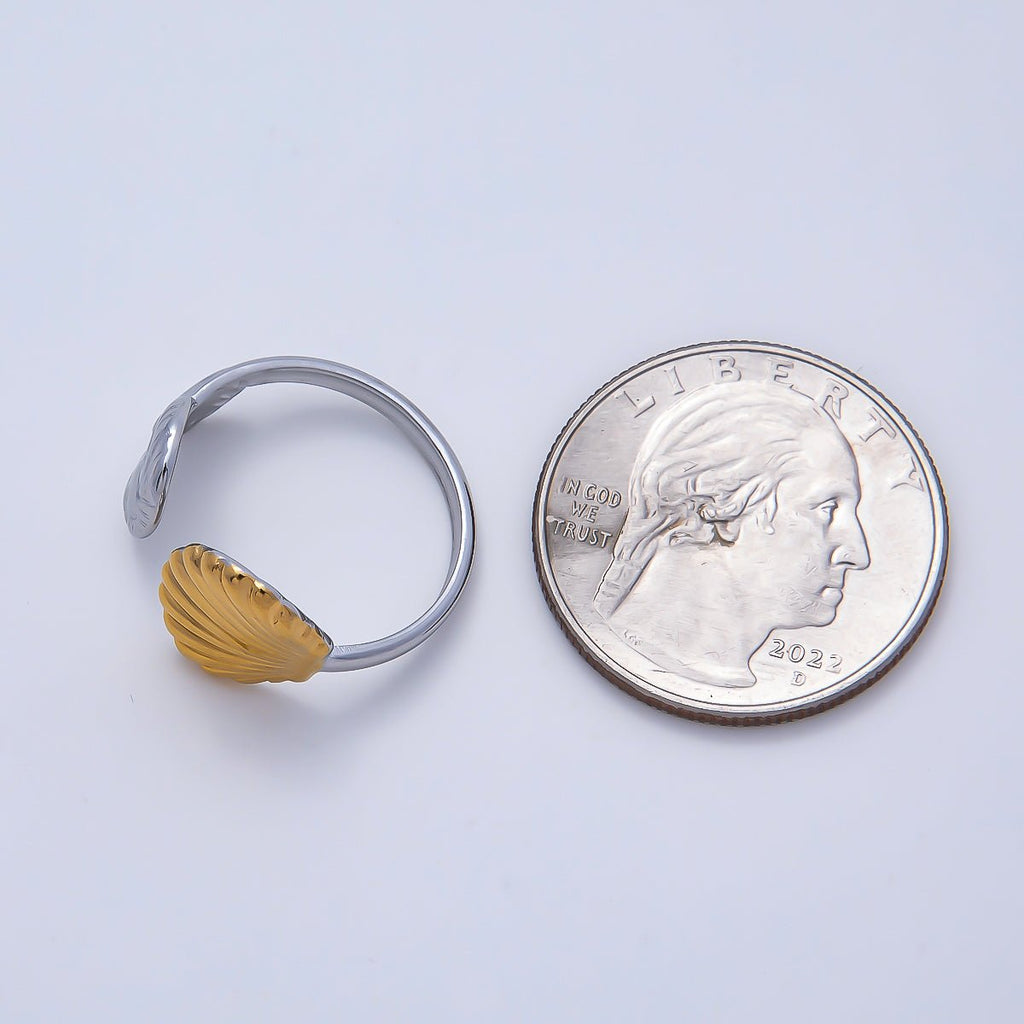Stainless Steel Mixed Metal Scallop Sea Shell Wrap Ring | Rings-00177