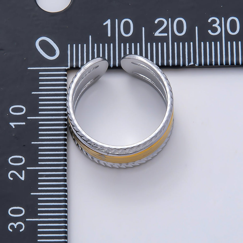 Stainless Steel Mixed Metal Wide Croissant Triple Band Ring | Rings-00180