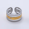 Stainless Steel Mixed Metal Wide Croissant Triple Band Ring | Rings-00180