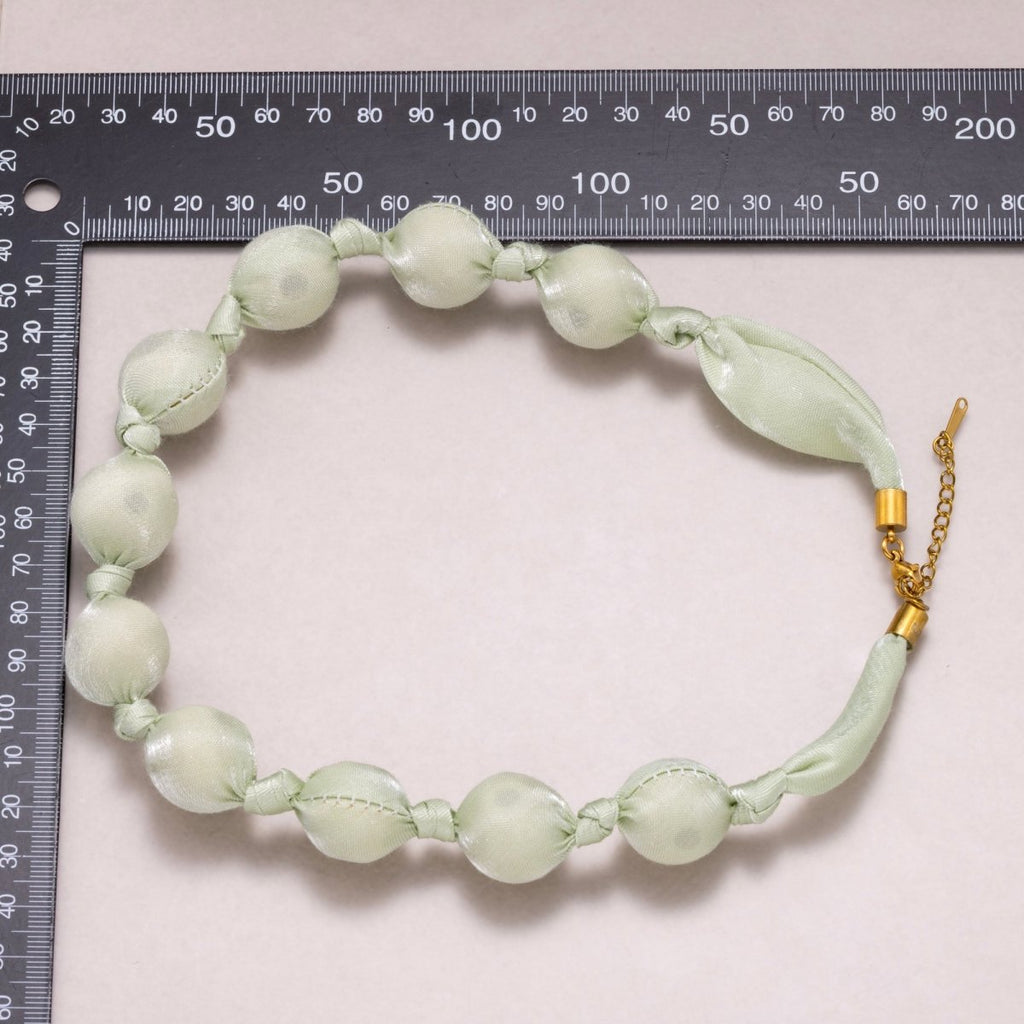 Stainless Steel Pastel Color Shimmer Satin Fabric Wrapped Bead 17 Inch Handmade Scarf Necklace w. Extender | WA-04401 - WA-04403