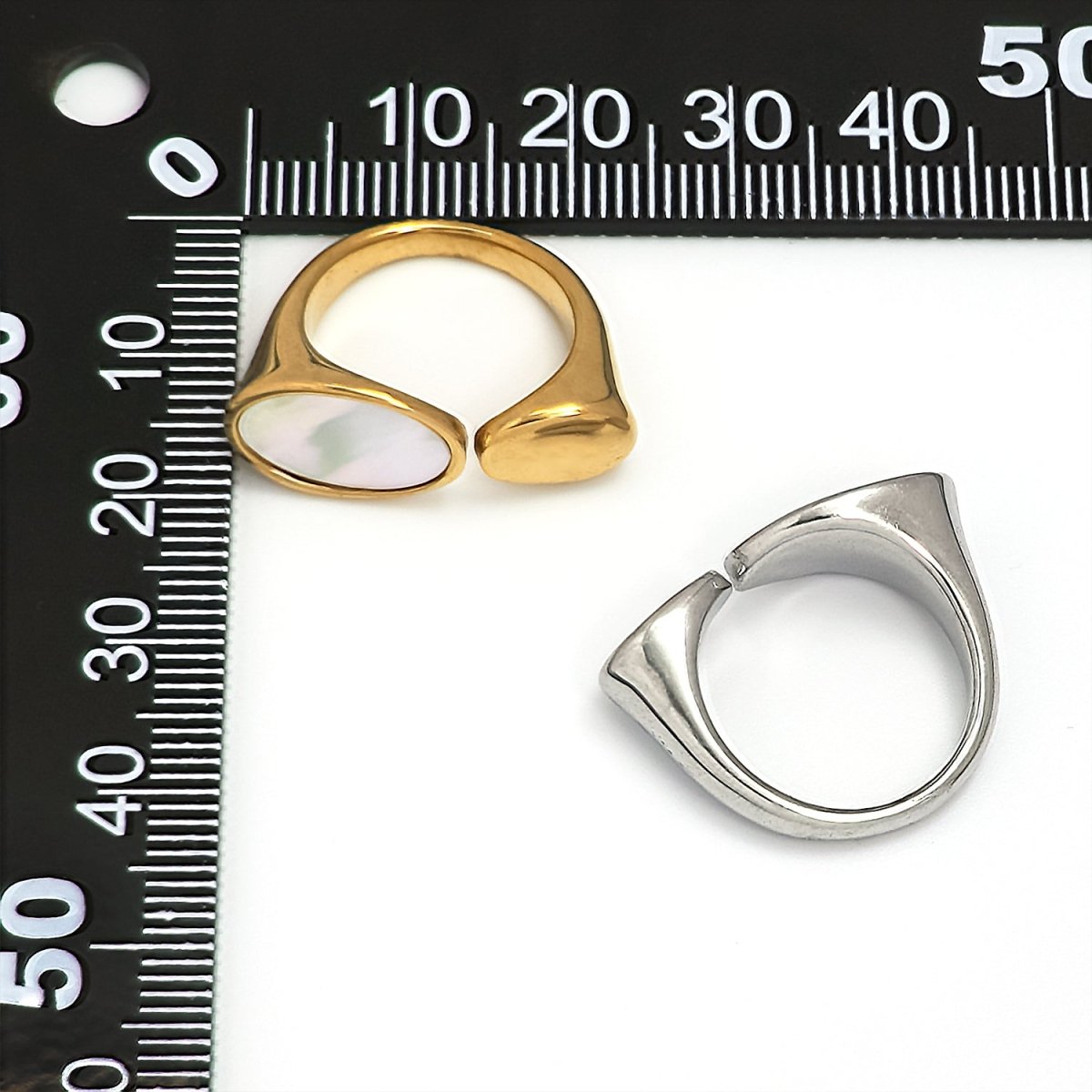 Stainless Steel Shell Pearl Geometric Oval Wrap Ring in Gold & Silver | RINGS-00259