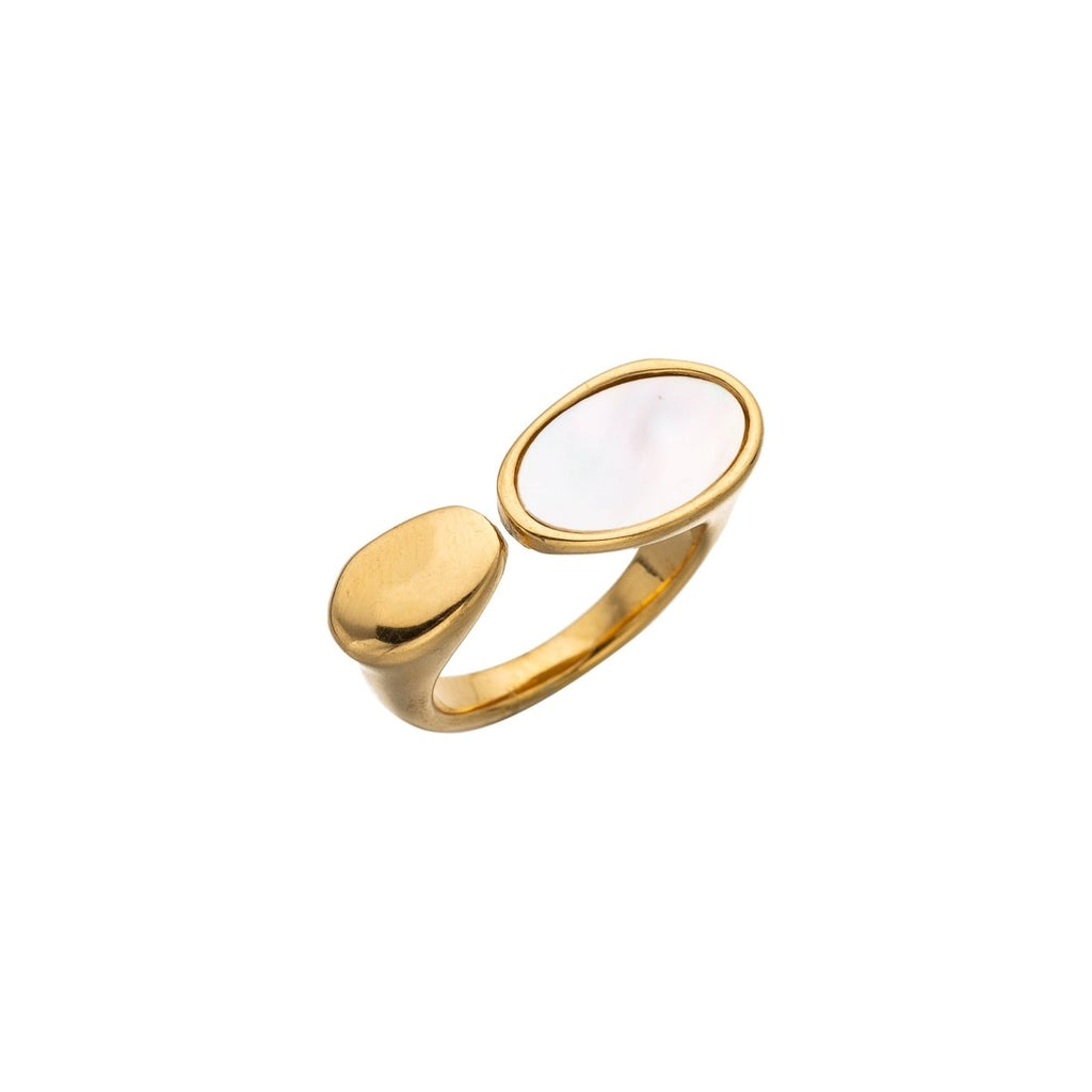 Stainless Steel Shell Pearl Geometric Oval Wrap Ring in Gold & Silver | RINGS-00259