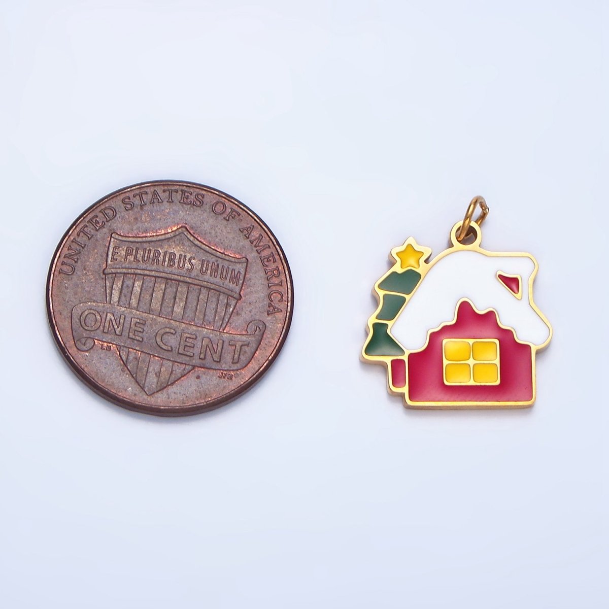 Stainless Steel Snowy House Christmas Tree Enamel Christmas Holiday Charm | P1374