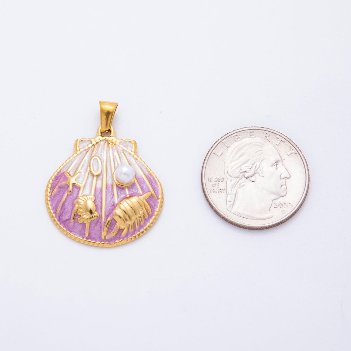 Stainless Steel Blue, Orange, Purple Enamel Crab Starfish Shell Pearl Clam Pendant | J497 J500