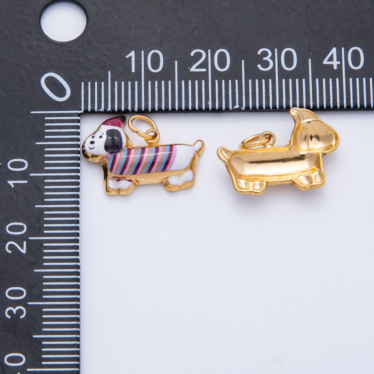 18K Gold PVD Stainless Steel White, Brown 18mm Cute Enamel Puppy Animal Charm | J693