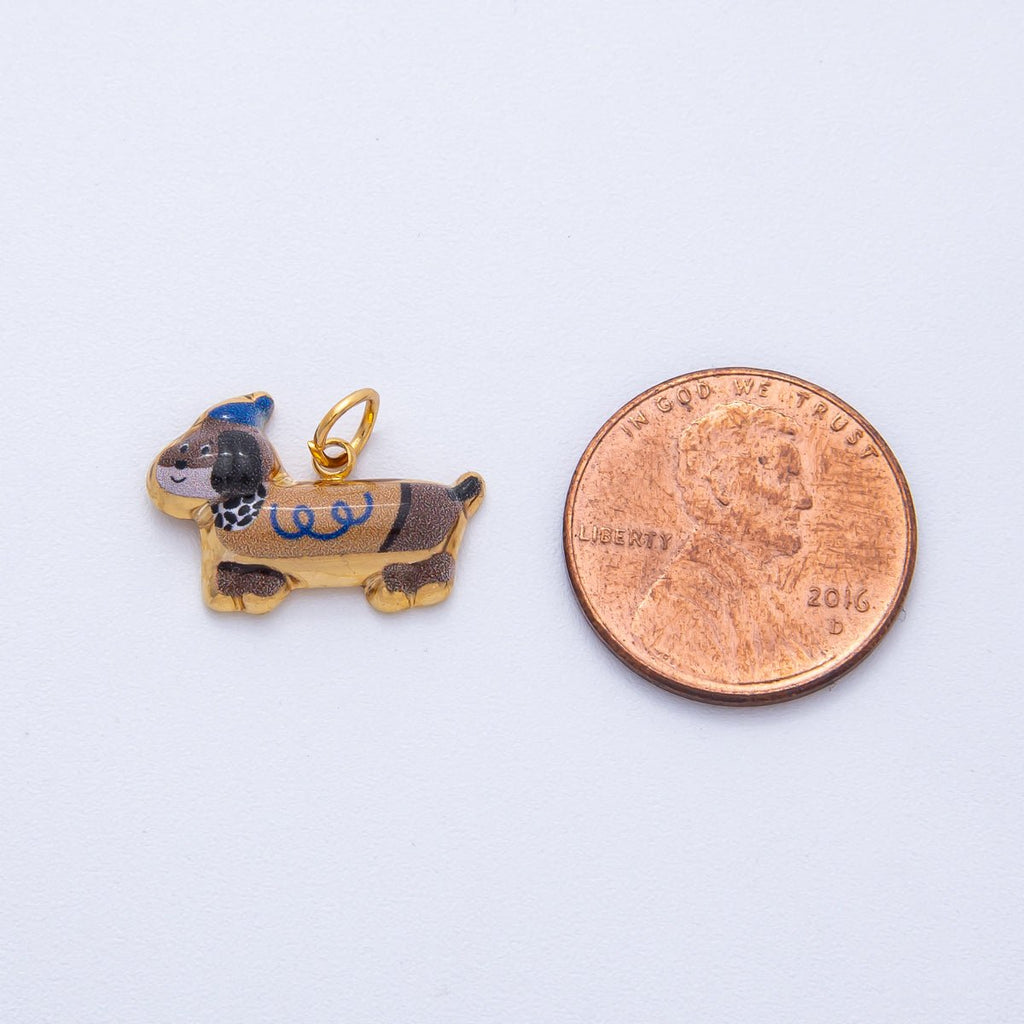 18K Gold PVD Stainless Steel White, Brown 18mm Cute Enamel Puppy Animal Charm | J693