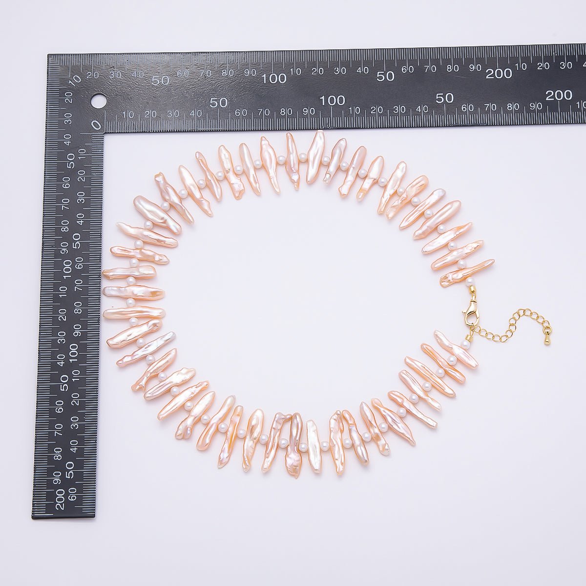 Stainless Steel White, Pink Biwa Freshwater Pearl 16.5 Inch Choker Necklace | WA-04490 WA-04491