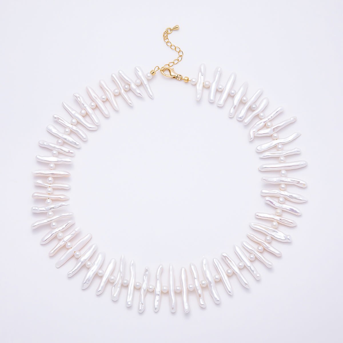 Stainless Steel White, Pink Biwa Freshwater Pearl 16.5 Inch Choker Necklace | WA-04490 WA-04491