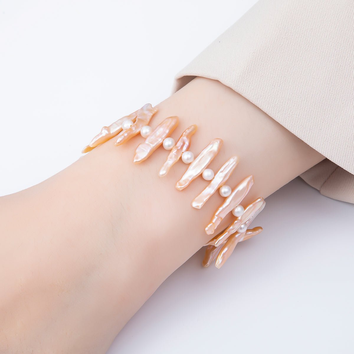 Stainless Steel White, Pink Biwa Freshwater Pearl 7 Inch Bracelet w. Toggle Closure | WA-04494 WA-04495